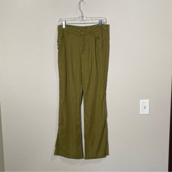 Cabi Charlie Linen / Lyocell Blend Olive Green Wide Leg Trouser Pants Women's 8 - Picture 13 of 14